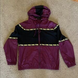 PINK Victoria's Secret Maroon and Black Hoodie with Yellow Accents